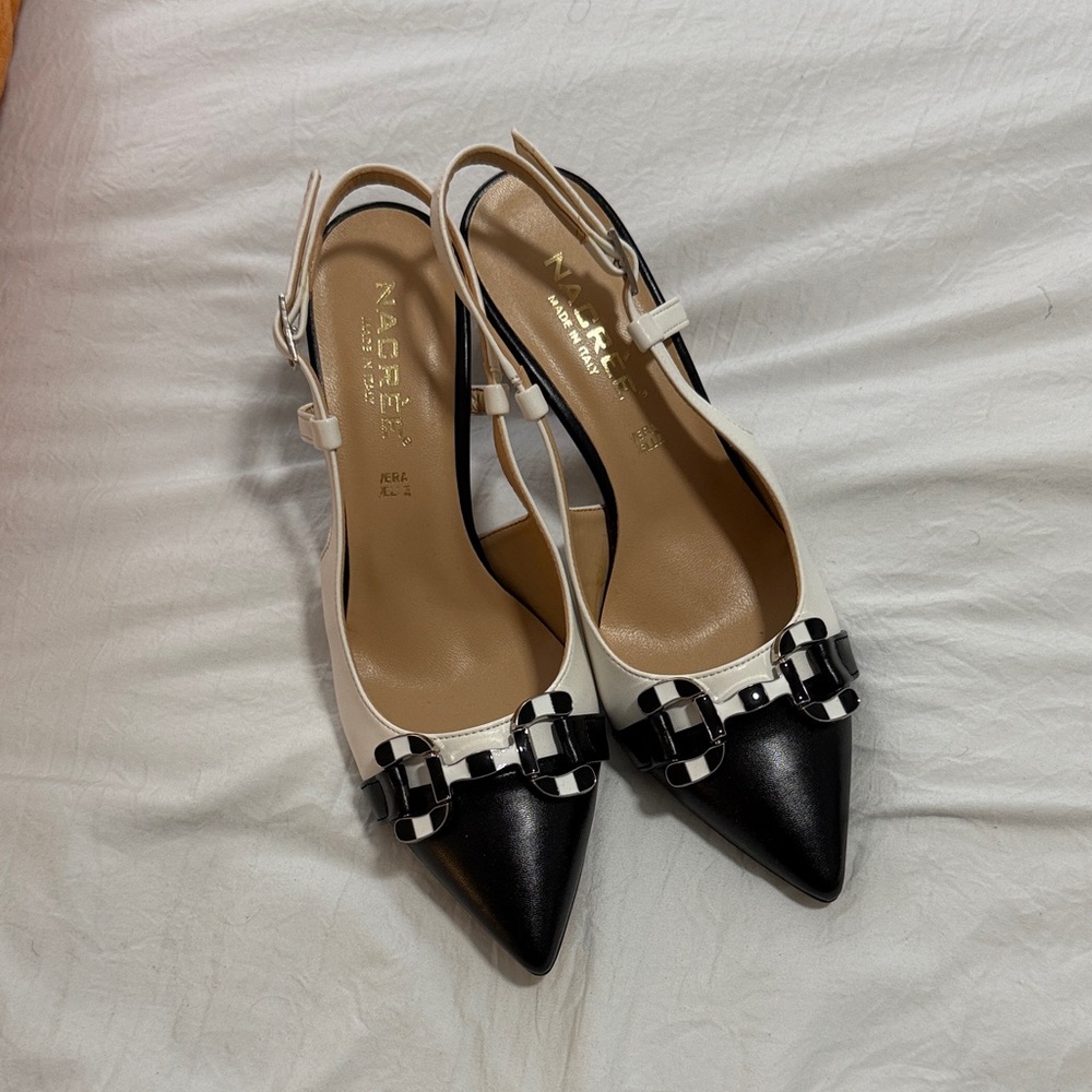 Black and White Slingback Heels